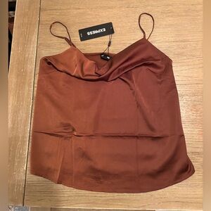 Express NWT BROWN Cowl Neck lined Cami in Rust with adjustable straps